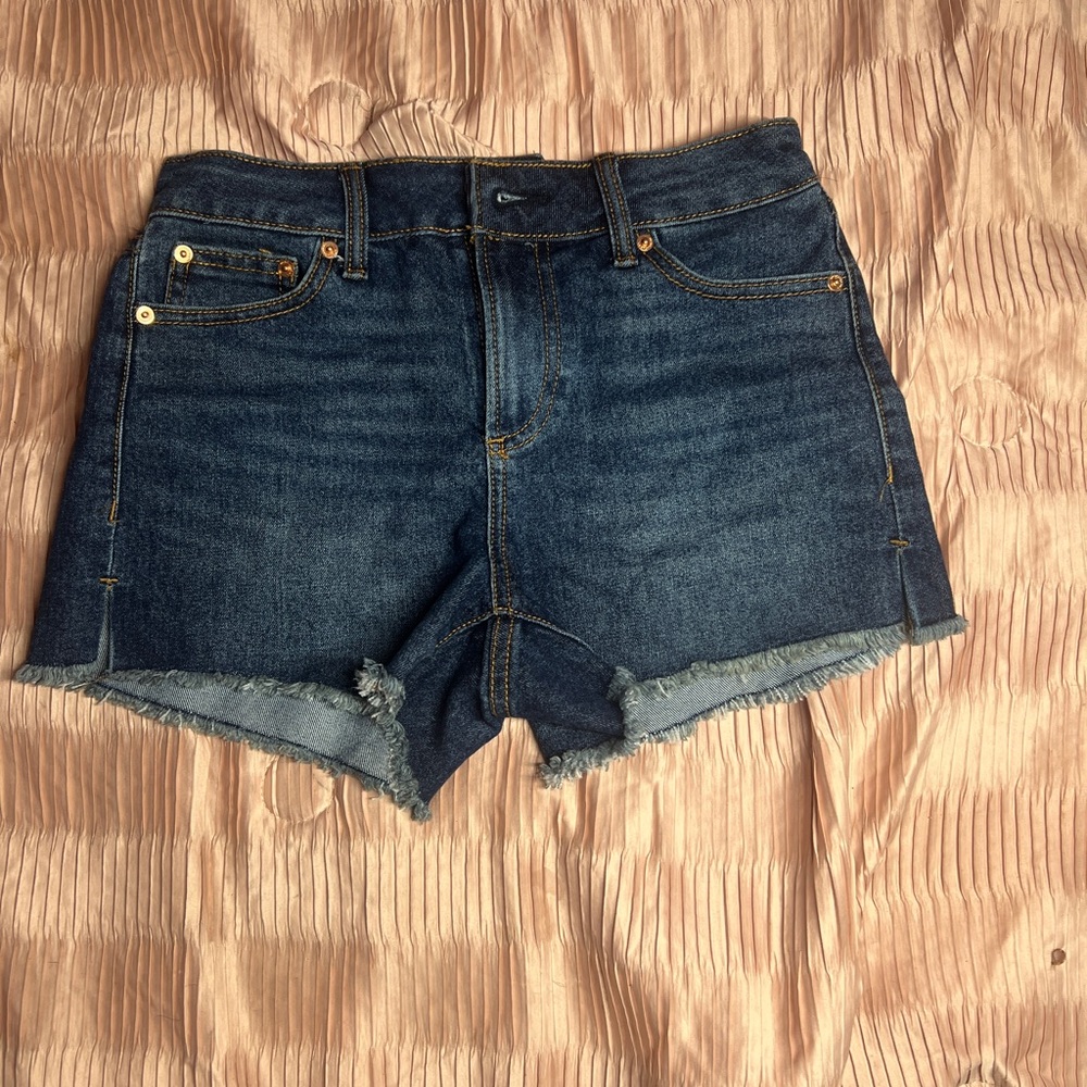 No Boundaries Blue Jean Shorts High-Waisted Frayed Hem